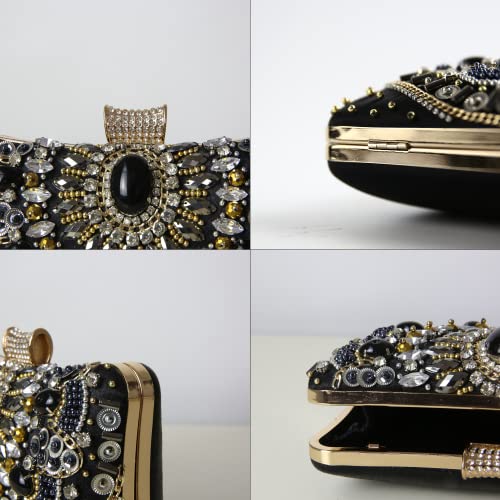 BESTYROCLY Black Clutch Purses for Women and Rhinestone Beaded Bag Evening Handbag for Bride