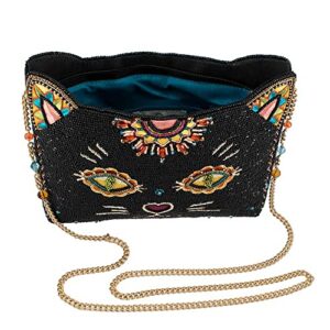 Mary Frances Purrsuasian Beaded Sugar Skull Cat Crossbody Clutch Handbag, Black