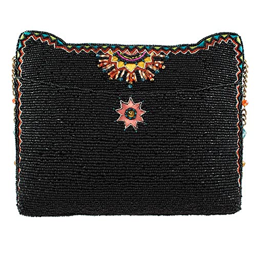 Mary Frances Purrsuasian Beaded Sugar Skull Cat Crossbody Clutch Handbag, Black