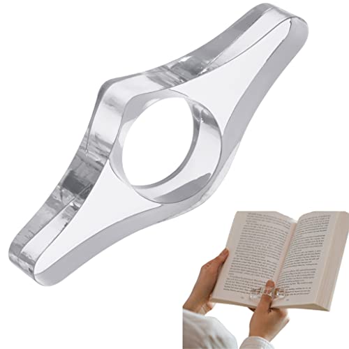 Book Page Holder for Reading, Clear Acrylic Spreader with Thumb or Finger Ring, Active Reader Bookmark, Compact and Portable for Paperback or Hardcovers (Medium (0.85in/21.5mm))