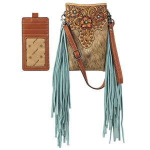 ariat women’s lorelei cell phone calf hair tooled tan crossbody bag