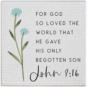 simply said, inc small talk squares 5.25″ wood sign – john 3:16 for god so loved the world that he gave his only begotten son – sts1733
