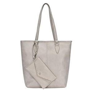 antik kraft – the caroline 2-in-1 tote purse, shoulder bag, removable wristlet clutch purse – light taupe