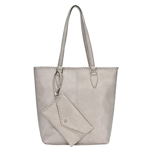 Antik Kraft - The Caroline 2-IN-1 Tote Purse, Shoulder Bag, Removable Wristlet Clutch Purse - Light Taupe