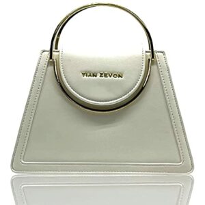 Tian Zevon Gisselle Metal Handle Leather Purse (Ivory)