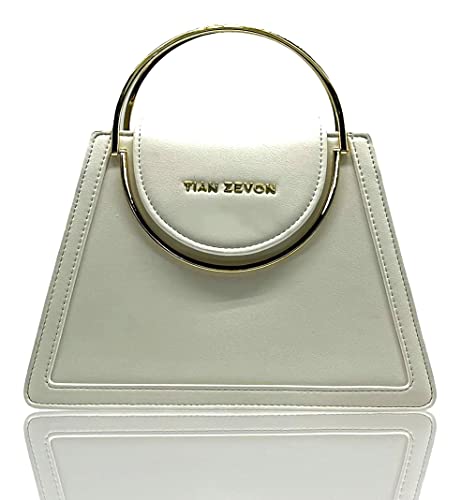 Tian Zevon Gisselle Metal Handle Leather Purse (Ivory)