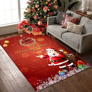red christmas santa claus area rugs for kids living room bedroom xmas snowflake kawaii carpet throw rug 31×20 inch