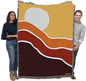 pure country weavers 70’s sunset blanket by kyra brown – abstact art – gift tapestry throw woven from cotton – made in the usa (72×54)