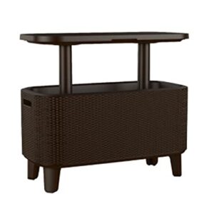 keter bevy bar indoor outdoor 17 gallon 2 in 1 beverage and snack station pop up side table bar cart, beer and wine cooler storage, rattan brown