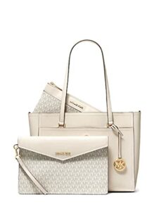 michael kors maisie large leather 3-in-1 tote bag (cream)