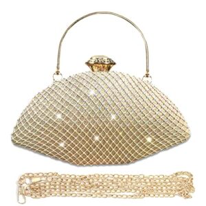 jiyifouhy rhinestone gold clutch purses for women, sparkly rhinestone evening bag bling handbag shoulder bag with detachable chain strap handle for wedding party prom
