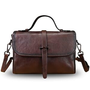 genuine leather satchel crossbody bags for women handmade vintage top handle handbags purse (coffee)