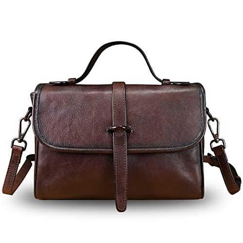 Genuine Leather Satchel Crossbody Bags for Women Handmade Vintage Top Handle Handbags Purse (Coffee)