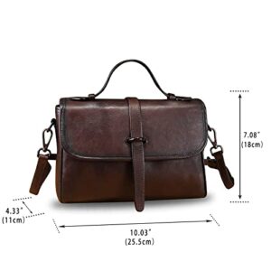 Genuine Leather Satchel Crossbody Bags for Women Handmade Vintage Top Handle Handbags Purse (Coffee)