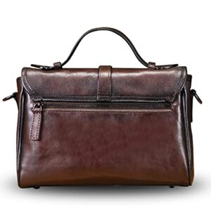 Genuine Leather Satchel Crossbody Bags for Women Handmade Vintage Top Handle Handbags Purse (Coffee)