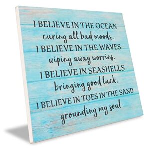 I Believe in The Ocean Curing All Bad Moods, I Believe in The Waves Washing Away Worries - 7.87" X 7.87" Family Wood Sign, Beach Bathroom, Bedroom Gift, Beach Classroom Gift, Ocean Gift, Sea Gift