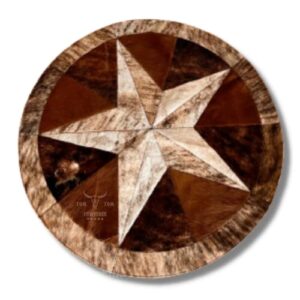 cowhides rug leather star cow hide patchwork area round carpet 40” brown light