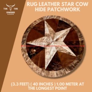 Cowhides Rug Leather Star Cow Hide Patchwork Area Round Carpet 40'' Brown Light