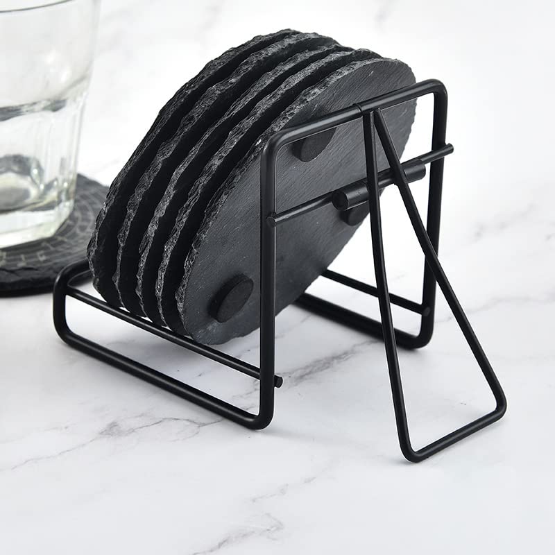 SOUJOY 6 Pack Metal Coaster Holders, Square Coaster Stands for Coasters, Minimalist Holder Caddy, Easy Storage and Removal, Hold Up to 6 Coasters, Black