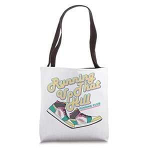 running up that hill retro running marathon track cross tote bag