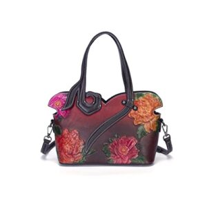 yhok designer ladies genuine leather handbags and hobo purses for women satchel flower handbag shoulder bags (a-retro red)