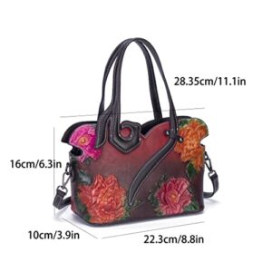 YHOK Designer Ladies Genuine Leather Handbags And Hobo Purses For Women Satchel Flower Handbag Shoulder Bags (A-Retro Red)