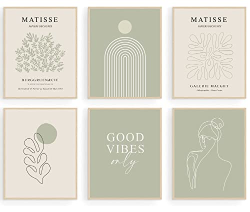 Sage Green Matisse Wall Art Prints, Abstract Matisse Wall Art Exhibition Posters, Minimalist Women Body Line Art Leaf Boho Art Prints, Matisse Paintings Pictures for Aesthetic Room,Bedroom, Living Room, Gallery Wall Decor（8x10inch, Unframed)