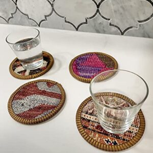 Kilim Fabric Coaster Set 6 Pieces, Authentic Turkish Kilim, Unique Fabric, Handmade, Each Set Unique/No Set Same