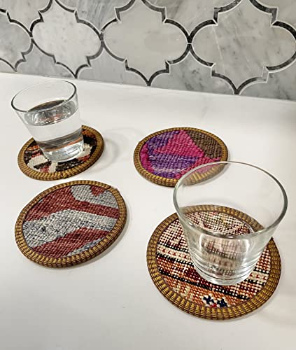 Kilim Fabric Coaster Set 6 Pieces, Authentic Turkish Kilim, Unique Fabric, Handmade, Each Set Unique/No Set Same