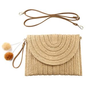 konikit straw shoulder bag for women hand-woven summer straw crossbody bag beach wallet khaki