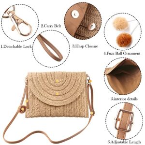 Konikit Straw Shoulder Bag for Women Hand-woven Summer Straw Crossbody Bag Beach Wallet khaki