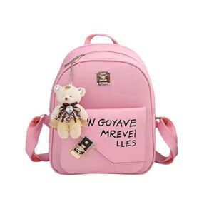 Nvnbm Women backpack purse women mini backpack 3 piece set cute small backpack girl school bag (pink) Small Size