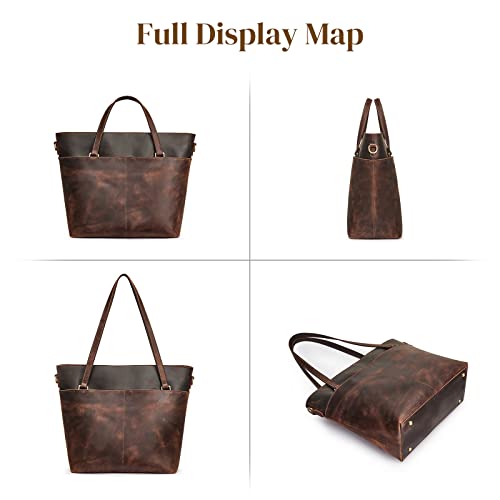 S-ZONE Large Genuine Leather Tote Bag for Women Top Handle Crossbody Shoulder Purse Vintage Work Satchel Handbag