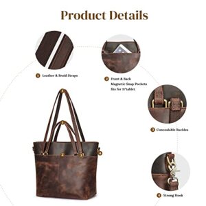 S-ZONE Large Genuine Leather Tote Bag for Women Top Handle Crossbody Shoulder Purse Vintage Work Satchel Handbag
