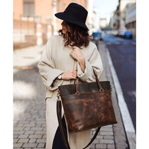 S-ZONE Large Genuine Leather Tote Bag for Women Top Handle Crossbody Shoulder Purse Vintage Work Satchel Handbag