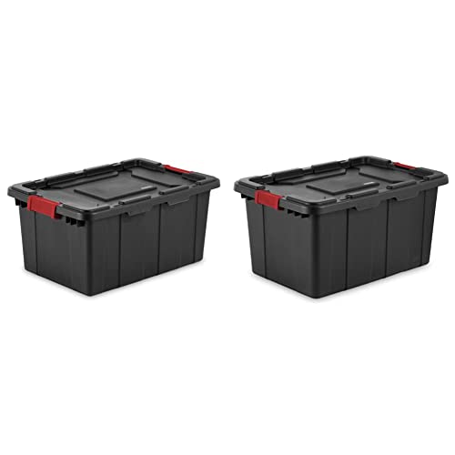 Sterilite 14649006 15 Gallon/57 Liter Industrial Tote, Black Lid & Base w/ Racer Red Latches, 6-Pack & 14669004 27 Gallon/102 Liter Industrial Tote, Black Lid & Base w/ Racer Red Latches, 4-Pack