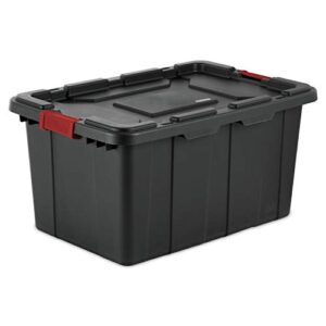 Sterilite 14649006 15 Gallon/57 Liter Industrial Tote, Black Lid & Base w/ Racer Red Latches, 6-Pack & 14669004 27 Gallon/102 Liter Industrial Tote, Black Lid & Base w/ Racer Red Latches, 4-Pack