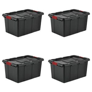 Sterilite 14649006 15 Gallon/57 Liter Industrial Tote, Black Lid & Base w/ Racer Red Latches, 6-Pack & 14669004 27 Gallon/102 Liter Industrial Tote, Black Lid & Base w/ Racer Red Latches, 4-Pack