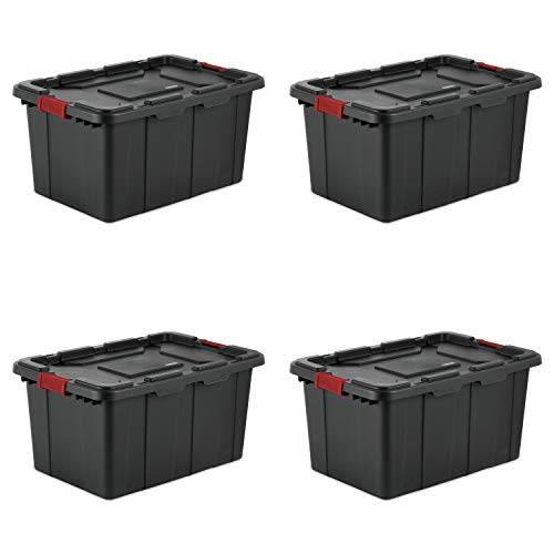 Sterilite 14649006 15 Gallon/57 Liter Industrial Tote, Black Lid & Base w/ Racer Red Latches, 6-Pack & 14669004 27 Gallon/102 Liter Industrial Tote, Black Lid & Base w/ Racer Red Latches, 4-Pack