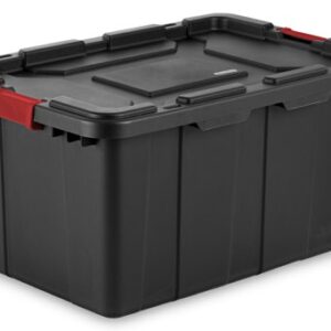 Sterilite 14649006 15 Gallon/57 Liter Industrial Tote, Black Lid & Base w/ Racer Red Latches, 6-Pack & 14669004 27 Gallon/102 Liter Industrial Tote, Black Lid & Base w/ Racer Red Latches, 4-Pack