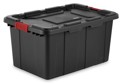 Sterilite 14649006 15 Gallon/57 Liter Industrial Tote, Black Lid & Base w/ Racer Red Latches, 6-Pack & 14669004 27 Gallon/102 Liter Industrial Tote, Black Lid & Base w/ Racer Red Latches, 4-Pack