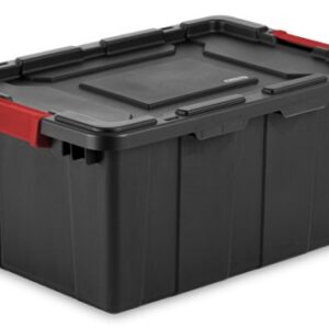 Sterilite 14649006 15 Gallon/57 Liter Industrial Tote, Black Lid & Base w/ Racer Red Latches, 6-Pack & 14669004 27 Gallon/102 Liter Industrial Tote, Black Lid & Base w/ Racer Red Latches, 4-Pack