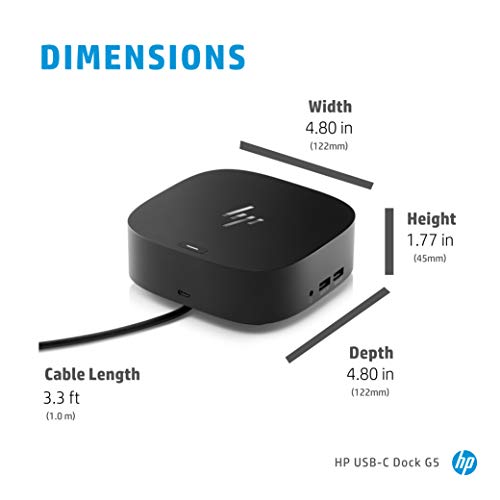 HP USB-C Dock G5-8 in 1 Adapter for Both USB-C and Thunderbolt-Enabled Laptops, PCs, & Notebooks - Single Cable for Charging, Networking, or Data Transfers - Great for Secure & Remote Management