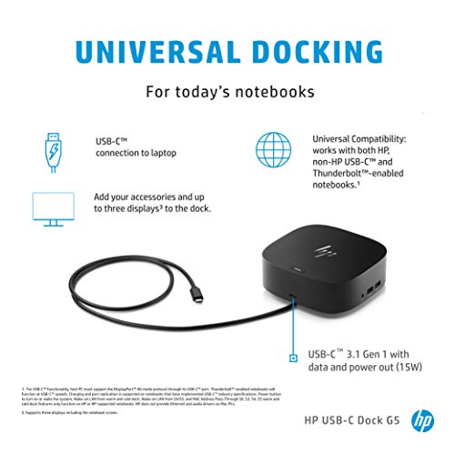 HP USB-C Dock G5-8 in 1 Adapter for Both USB-C and Thunderbolt-Enabled Laptops, PCs, & Notebooks - Single Cable for Charging, Networking, or Data Transfers - Great for Secure & Remote Management