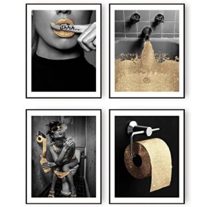 admmixoo bathroom decor wall art prints glam glitter tissue black gold funny bathroom toilet paper artwork for wall black white yellow modern fashion art gallery wall set (8″x10″ unframed)