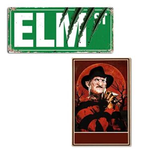 Moriso Horror Movie Tin Metal Signs (2 Packs, 8x12 Inch). Gifts Merch Elm Street Movie Home Decoartions Posters Retro Metal Tin Sign Vintage Aluminum Sign for Home Wall Decor