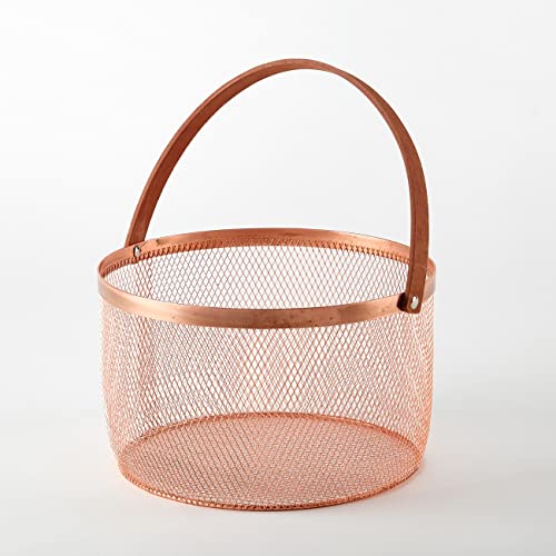 Urban Shop Decorative Rose Gold Round Wire Storage Basket with Handle, 10"W x 6"H