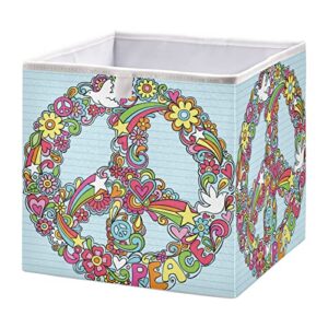 alaza peace sign flower floral striped 11 inch cube storage bin organizer foldable basket for closet cabinet shelf office