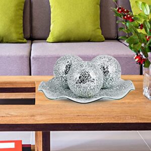 MDLUU Centerpiece Bowl and Balls Set, Mosaic Tray with 3 Pieces Spheres, 12" Decorative Plate with 4" Mosaic Orbs for Home Decor, Gift (Silver)