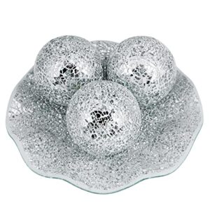 MDLUU Centerpiece Bowl and Balls Set, Mosaic Tray with 3 Pieces Spheres, 12" Decorative Plate with 4" Mosaic Orbs for Home Decor, Gift (Silver)